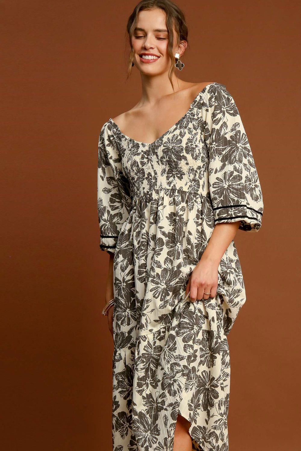 Floral Print V-Neck Ruffle Hem Mini Dress