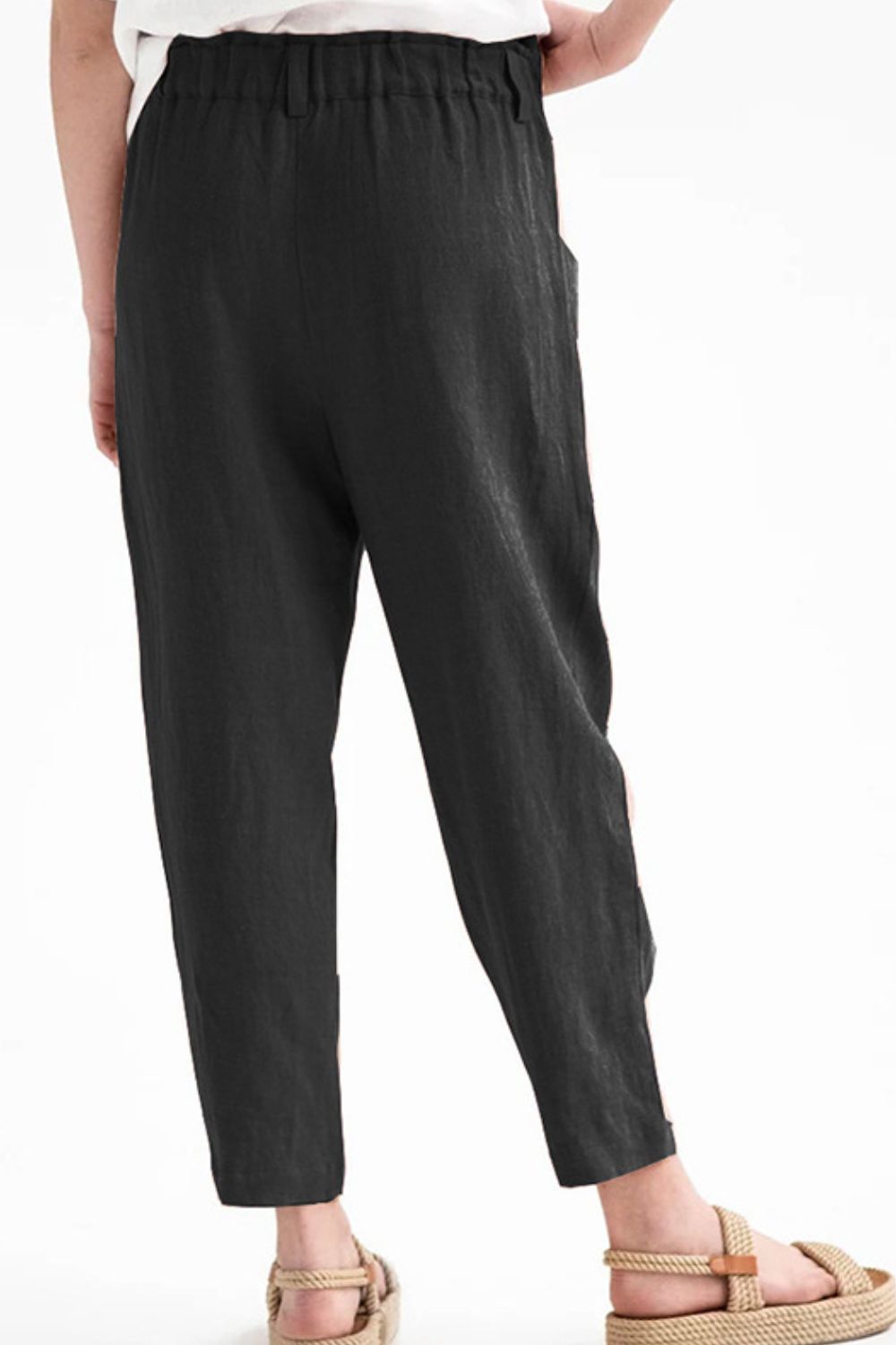 Black Elastic Waist Pocket Pants | High-Rise Tapered Fit
