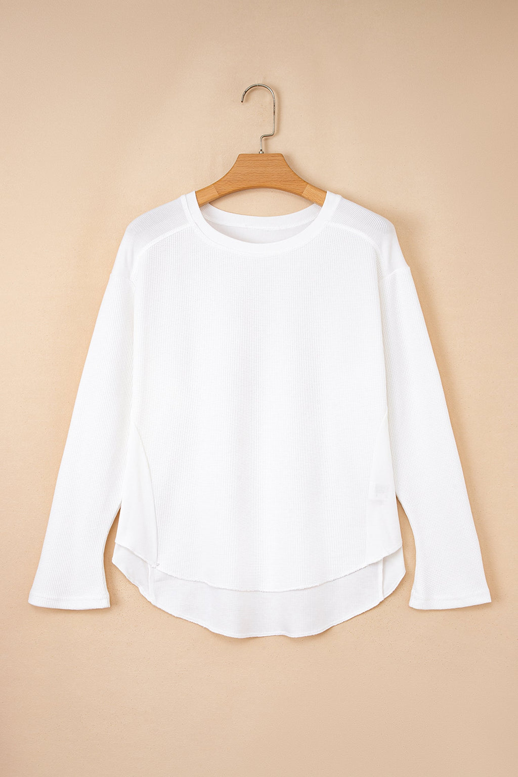 White Waffle Knit Dolman Sleeve Oversized Patchwork Top