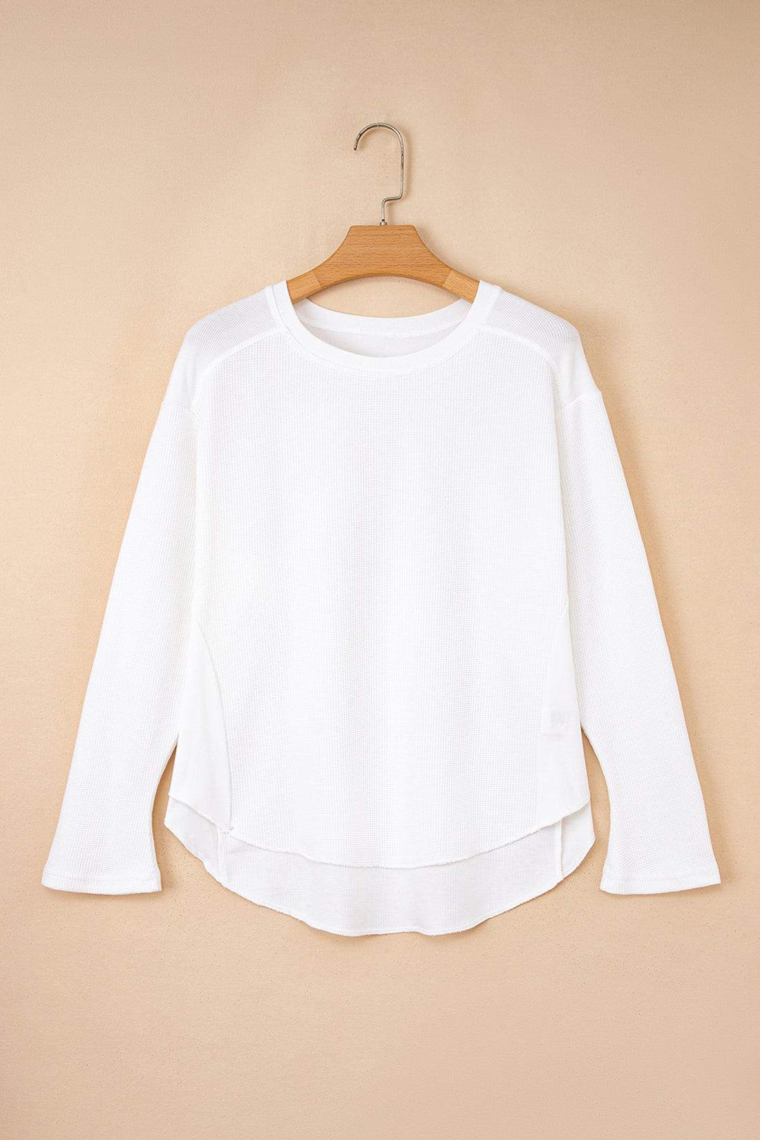 White Waffle Knit Dolman Sleeve Oversized Patchwork Top