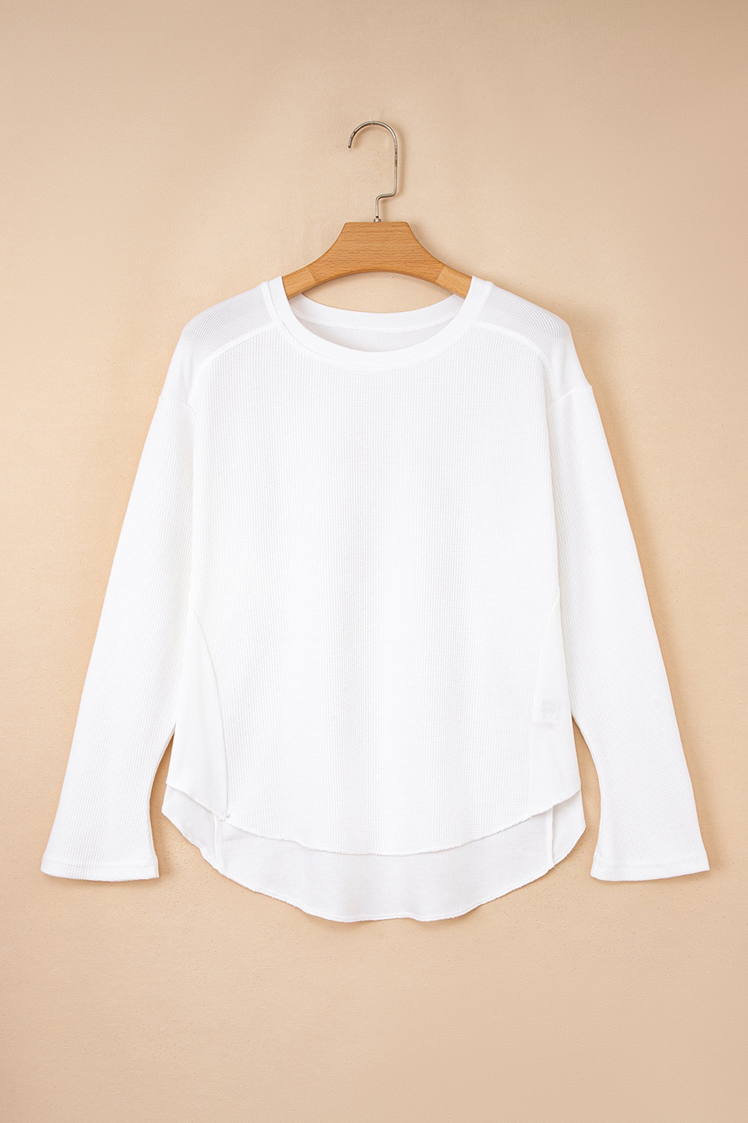 White Waffle Knit Dolman Sleeve Oversized Patchwork Top
