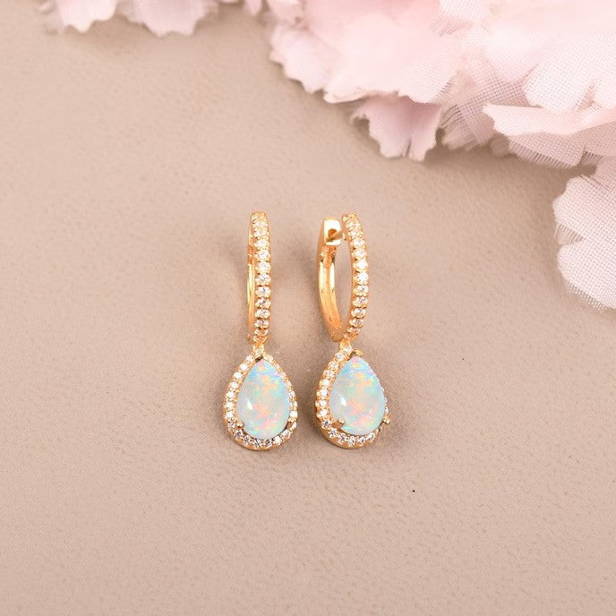 Geometric Waterdrop Opal Earrings