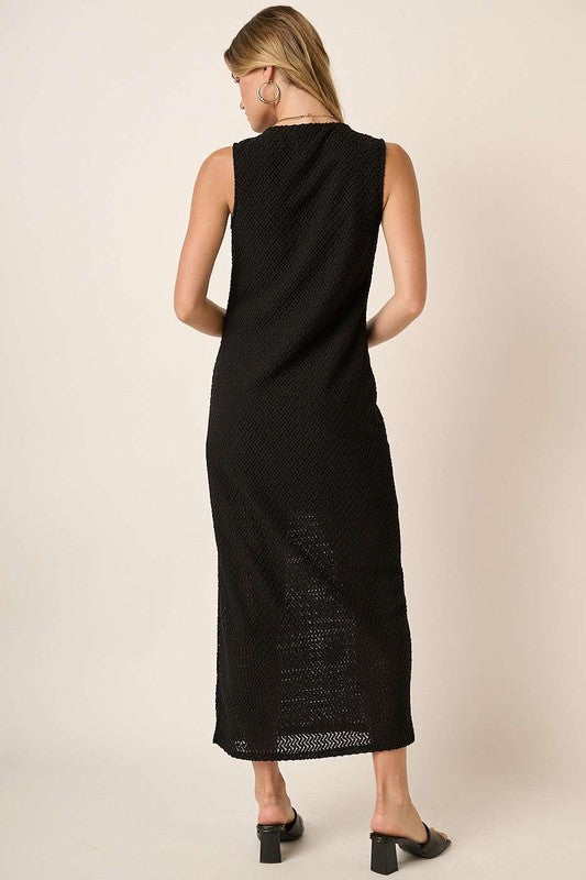 Sleeveless Side Slit Round Neck Dress in Black