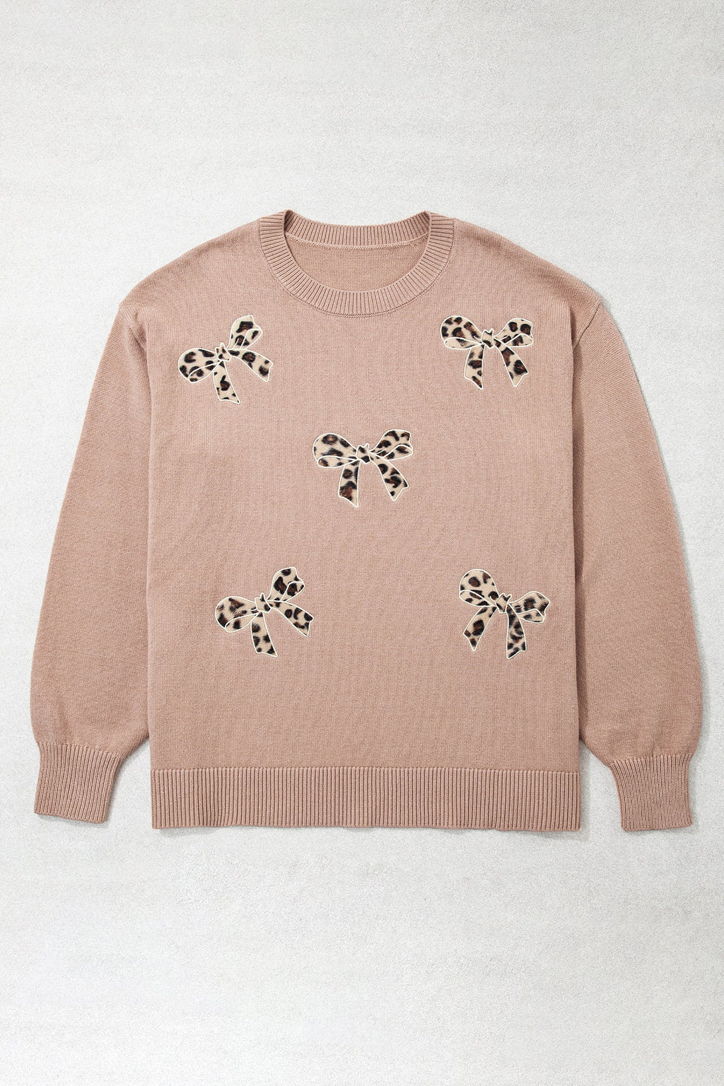 Plus Size Leopard Bow Embroidered Patch Sweater