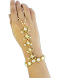 Traditional off-white and gold Kundan pearl chain Hathphool for festive styling