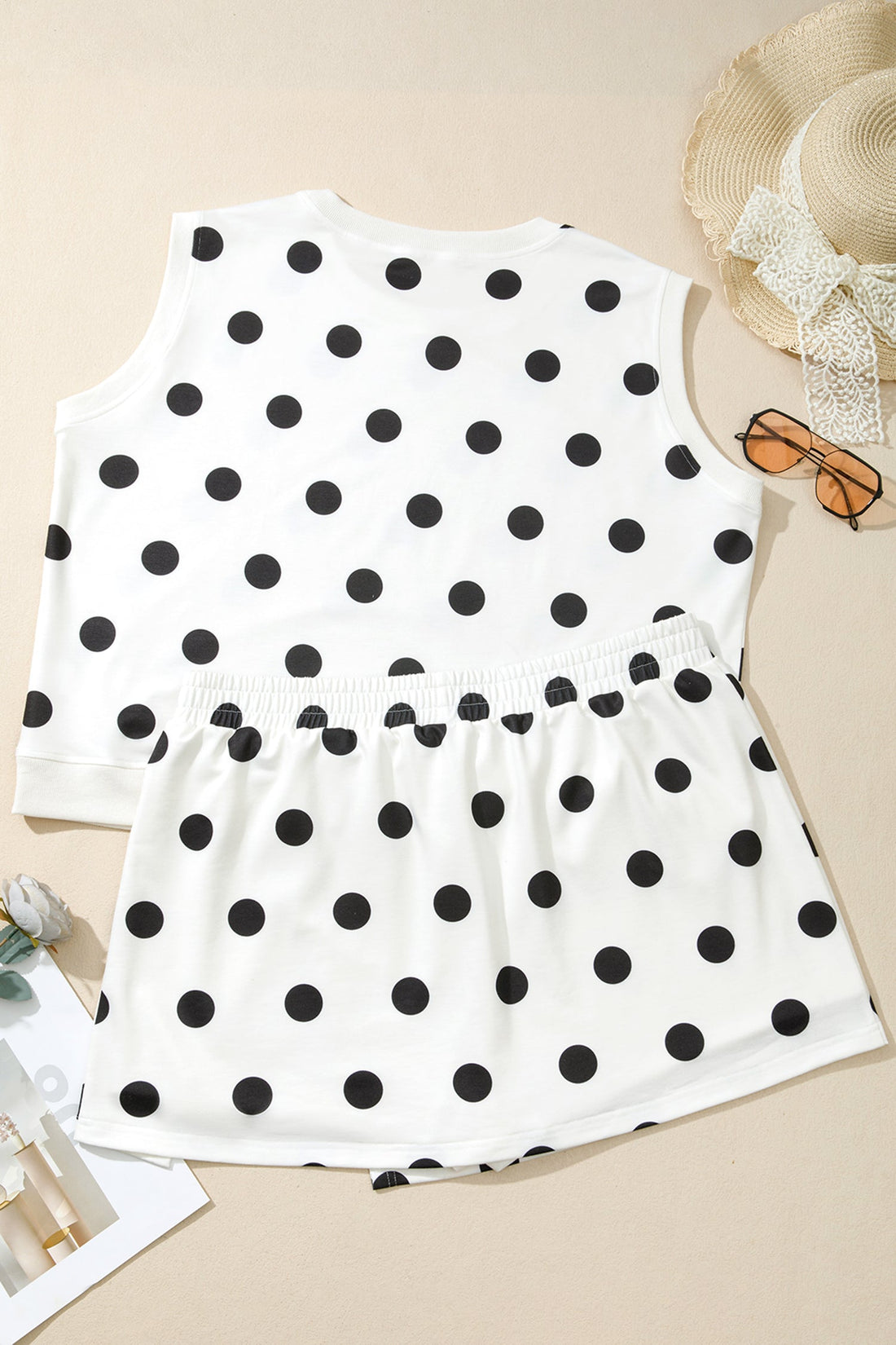 Plus Size Polka Dot Tank & Split Skort Set