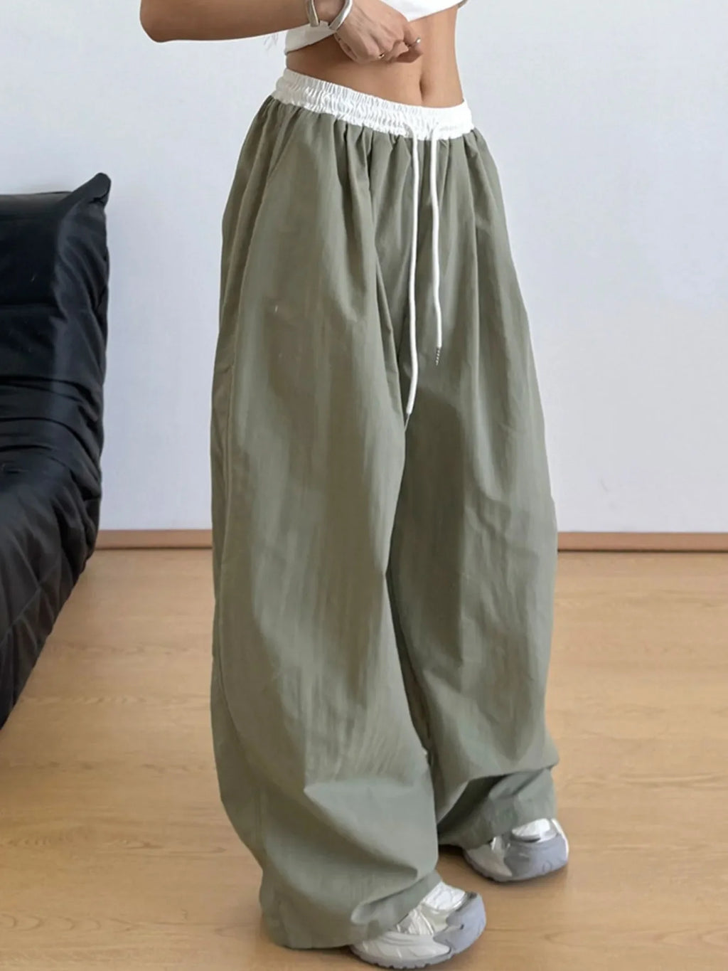 Wide Leg Drawstring Casual Pants