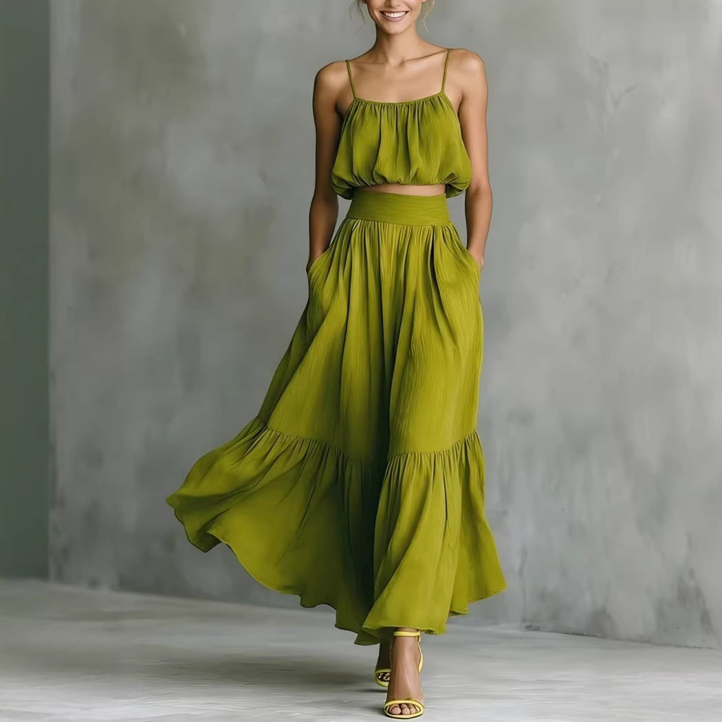 Women’s Two-Piece High-Waist Flared Skirt and Crop Top Set - Image 2