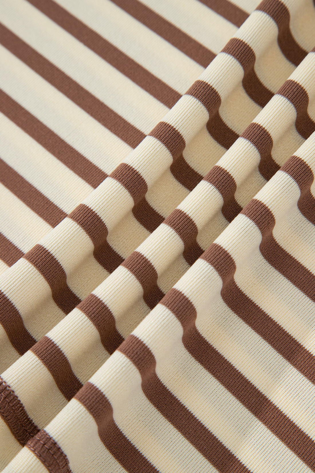Striped Knit Top & Elastic Waist Shorts Set in Cream and Brown