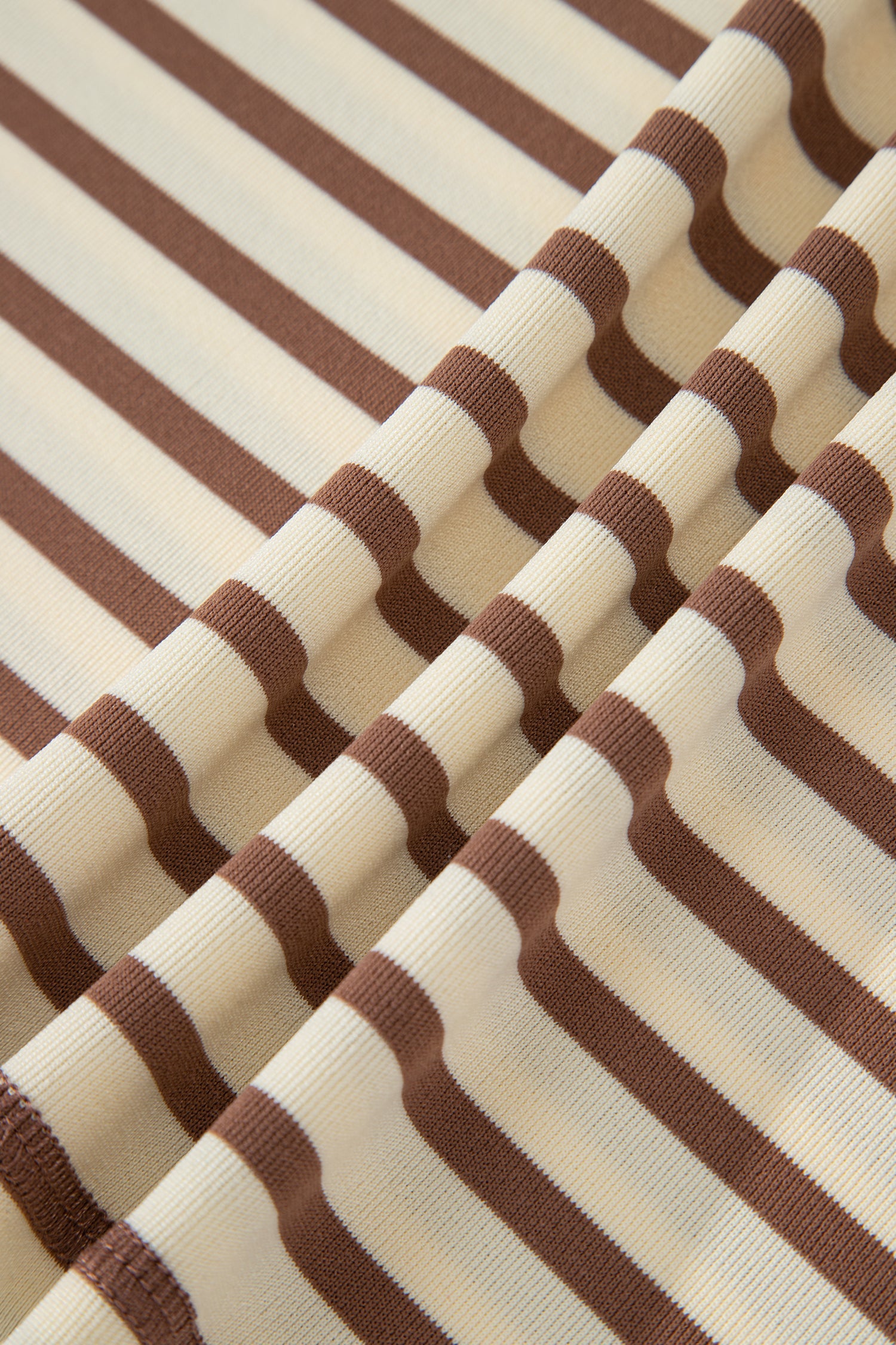 Striped Knit Top & Elastic Waist Shorts Set in Cream and Brown