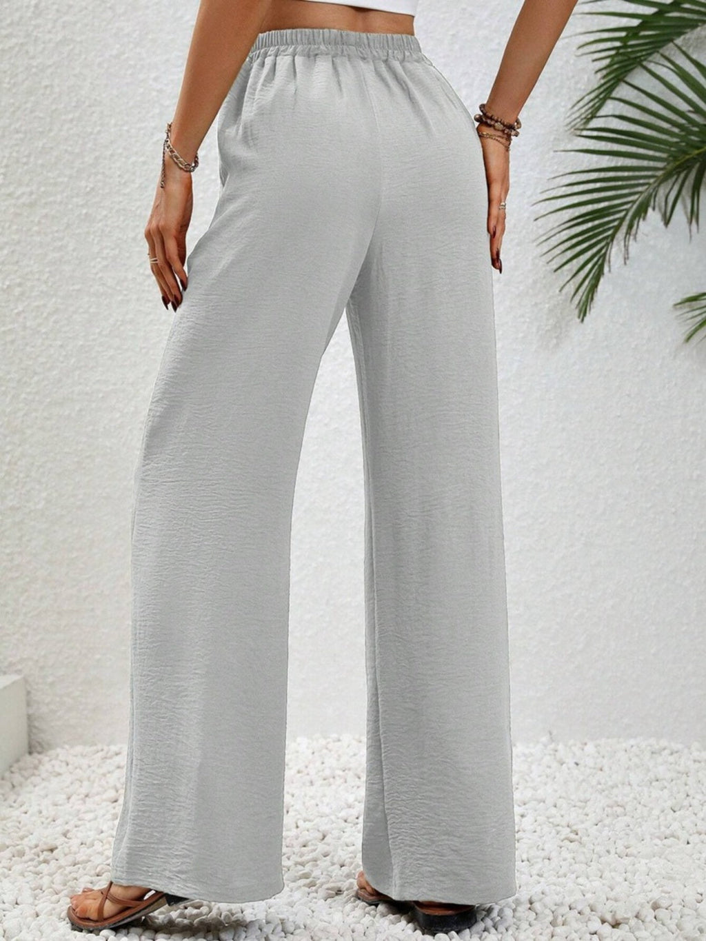 Women Wide Leg Drawstring Pants Lightweight Comfortable Trousers - Image 24