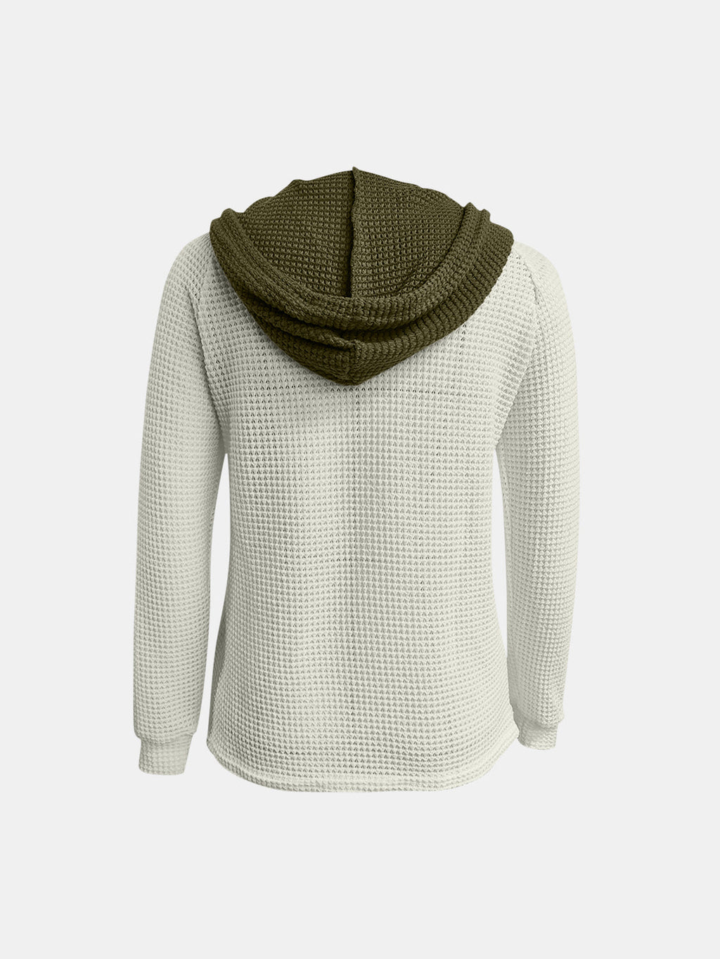 Women's Waffle-Knit Contrast Long Sleeve Hoodie with Buttons - Image 3