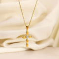 Rhinestone Cross Pendant Necklace in Gold and Silver Stainless Steel