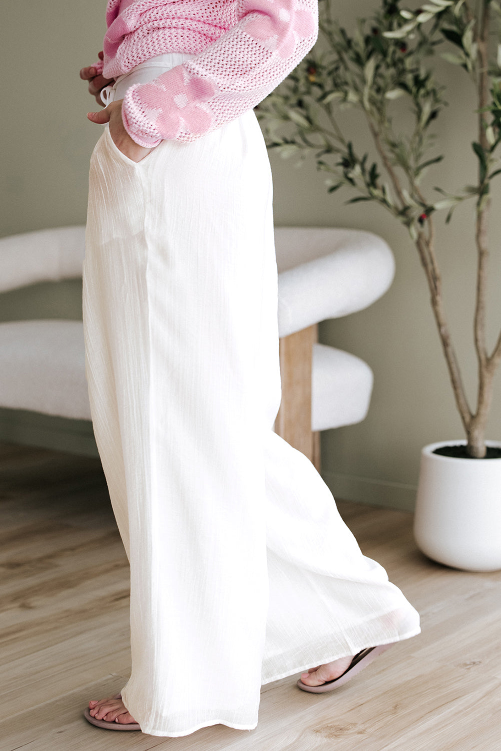 Jessie Casual Tie Waist Pleated Wide Leg Pants