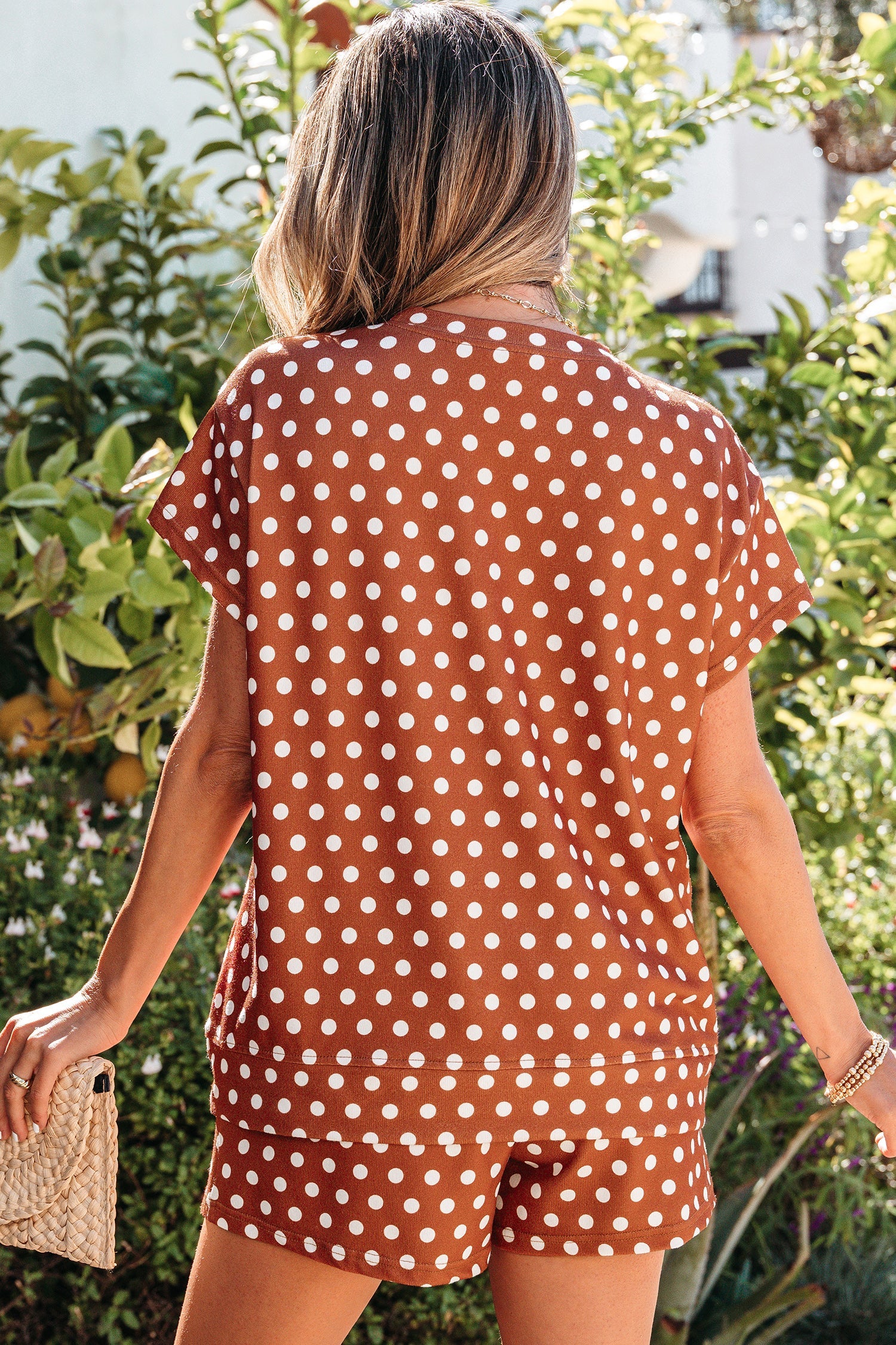 Purple Polka Dot Short Set Women's Two-Piece Casual Lounge Outfit