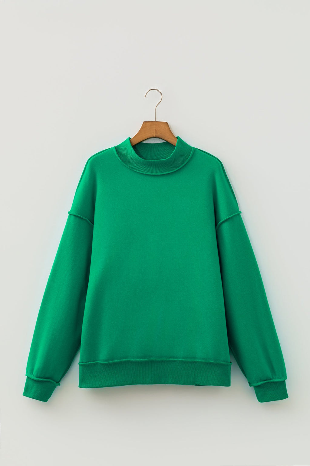 Bright Green Oversize Drop Shoulder Reversible Mock Neck Sweatshirt