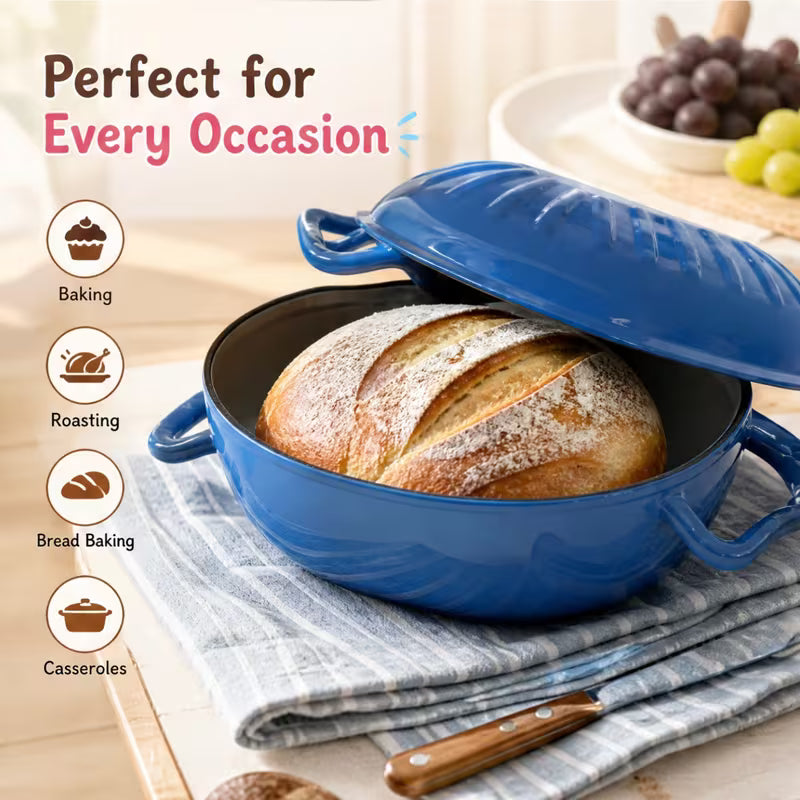 5-Quart Enameled Cast Iron Bread Oven with Dome Lid and Potholders