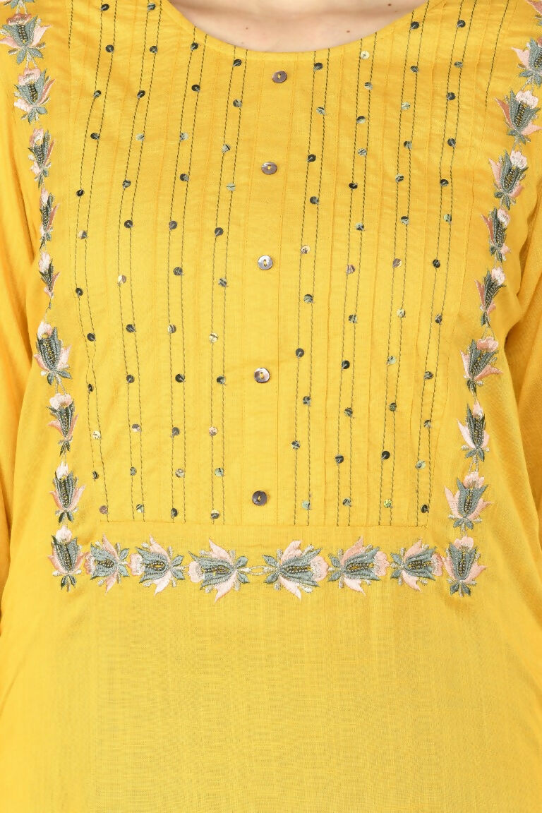 Mustard Cotton Rayon 3-Piece Kurta Set with Dupatta
