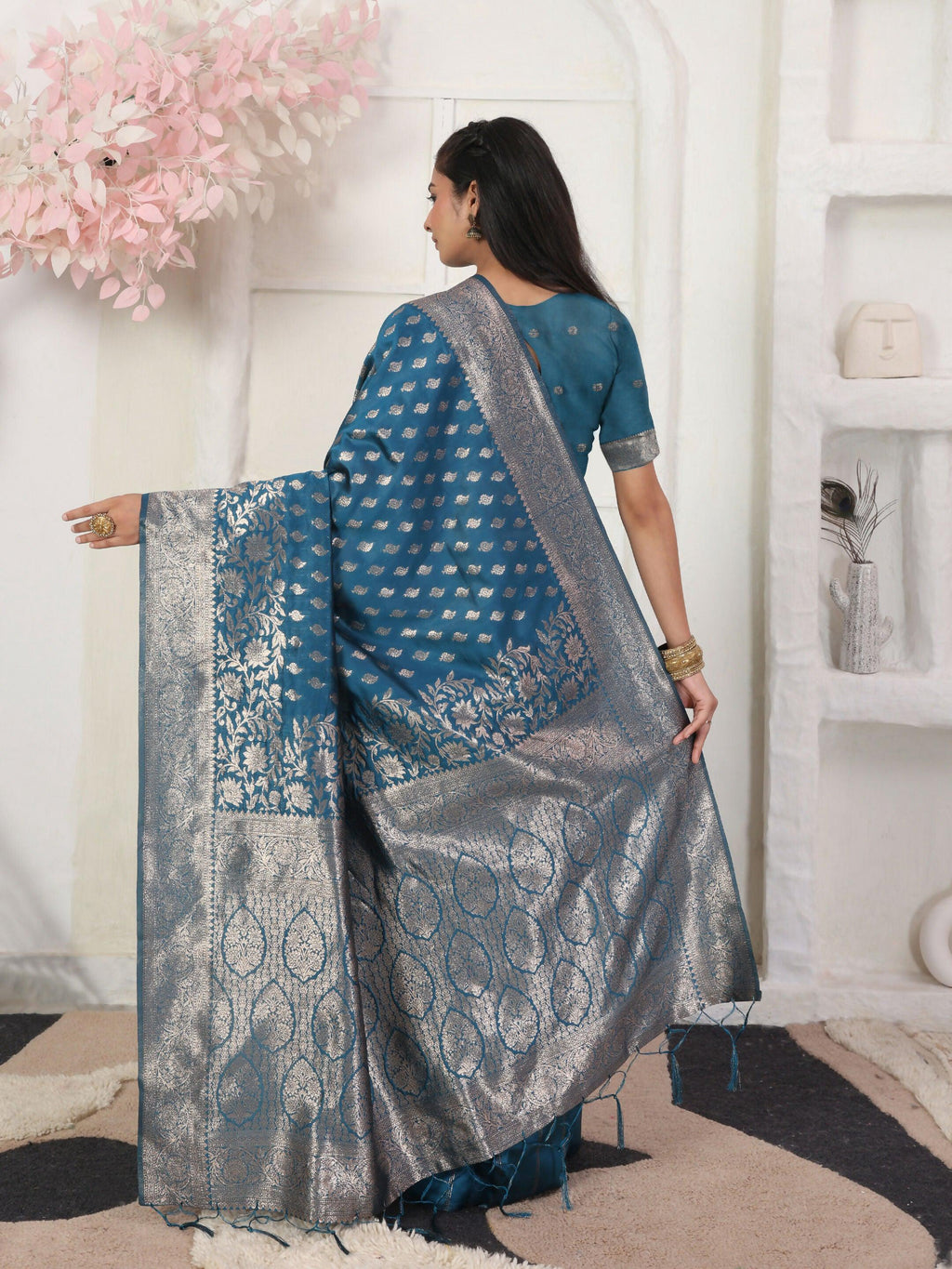 Light Pink Lichi Silk Saree with Matching Blouse Piece