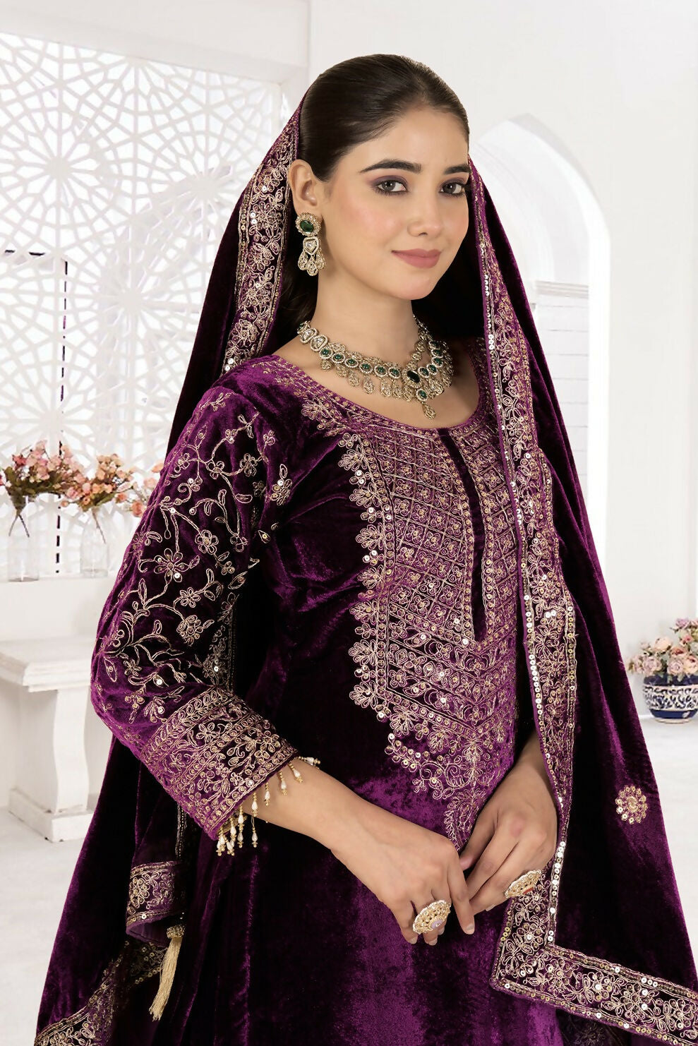Joban Fashion Wine Velvet Sequence Embroidery Work Kurta Set