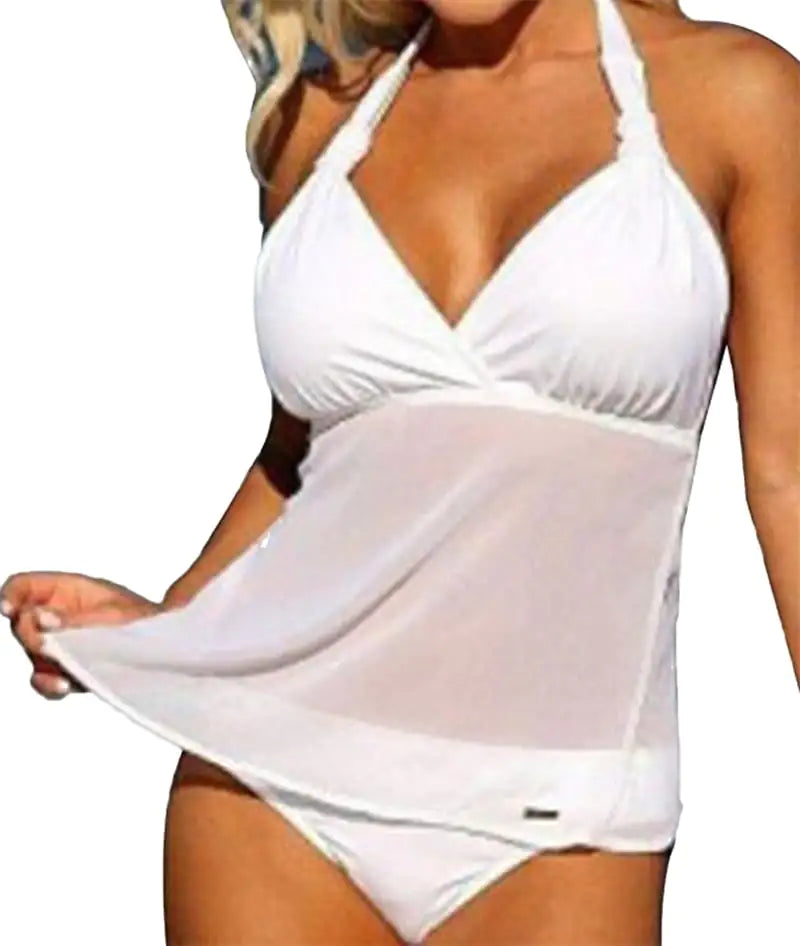 Women's Lace Overlay Halter Tankini Set Swimsuit - Image 20