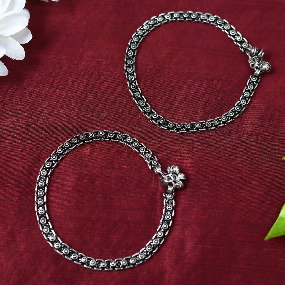 Oxidised Silver Traditional Payal Anklet for Daily Wear