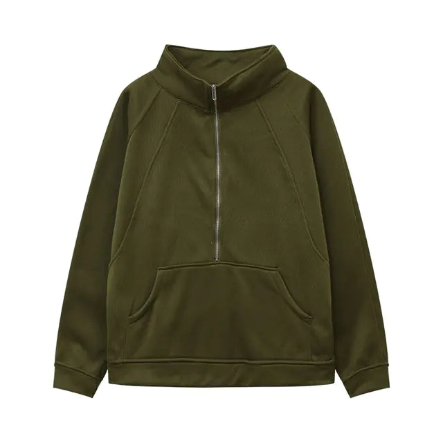 Women's Half Zipper Plush Stand-Up Collar Sweatshirt - Image 41