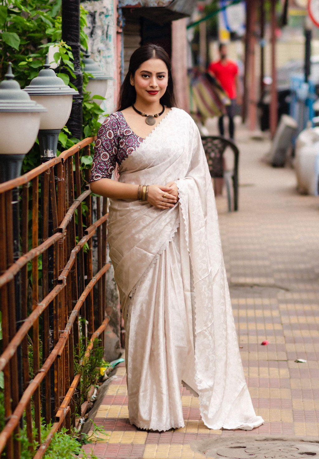 Grey Poly Silk Ethnic Motifs Saree with Unstitched Blouse - Hiral Fashion