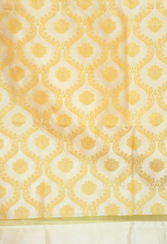 Women's Banarsi Silk All Over Woven Design Cream Dupatta
