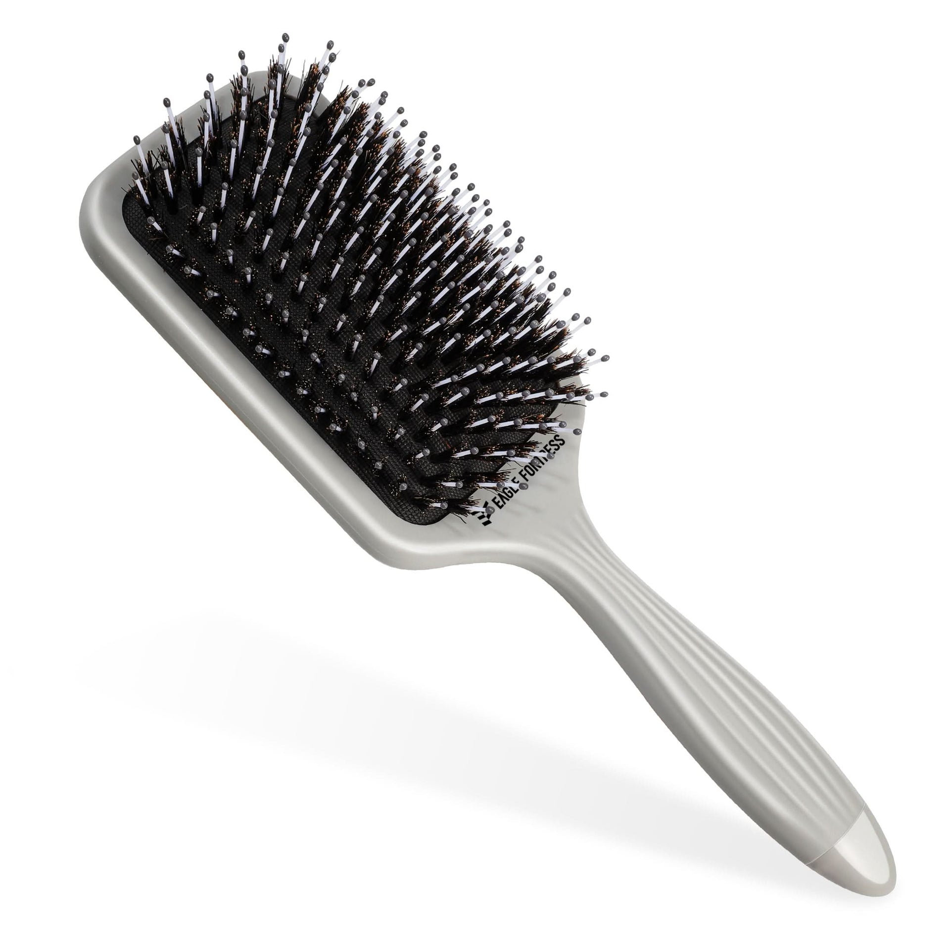 Professional Boar Bristle Paddle Brush for Detangling - Grey