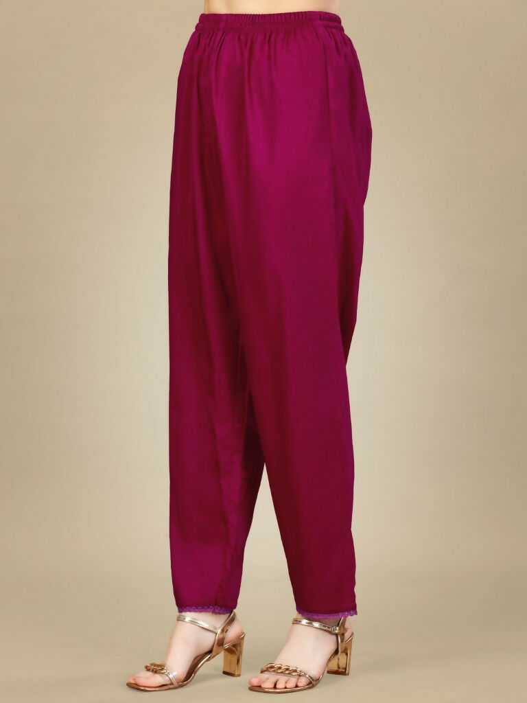 Women's Rani Pink Silk Blend Embroidered Straight Kurta Set