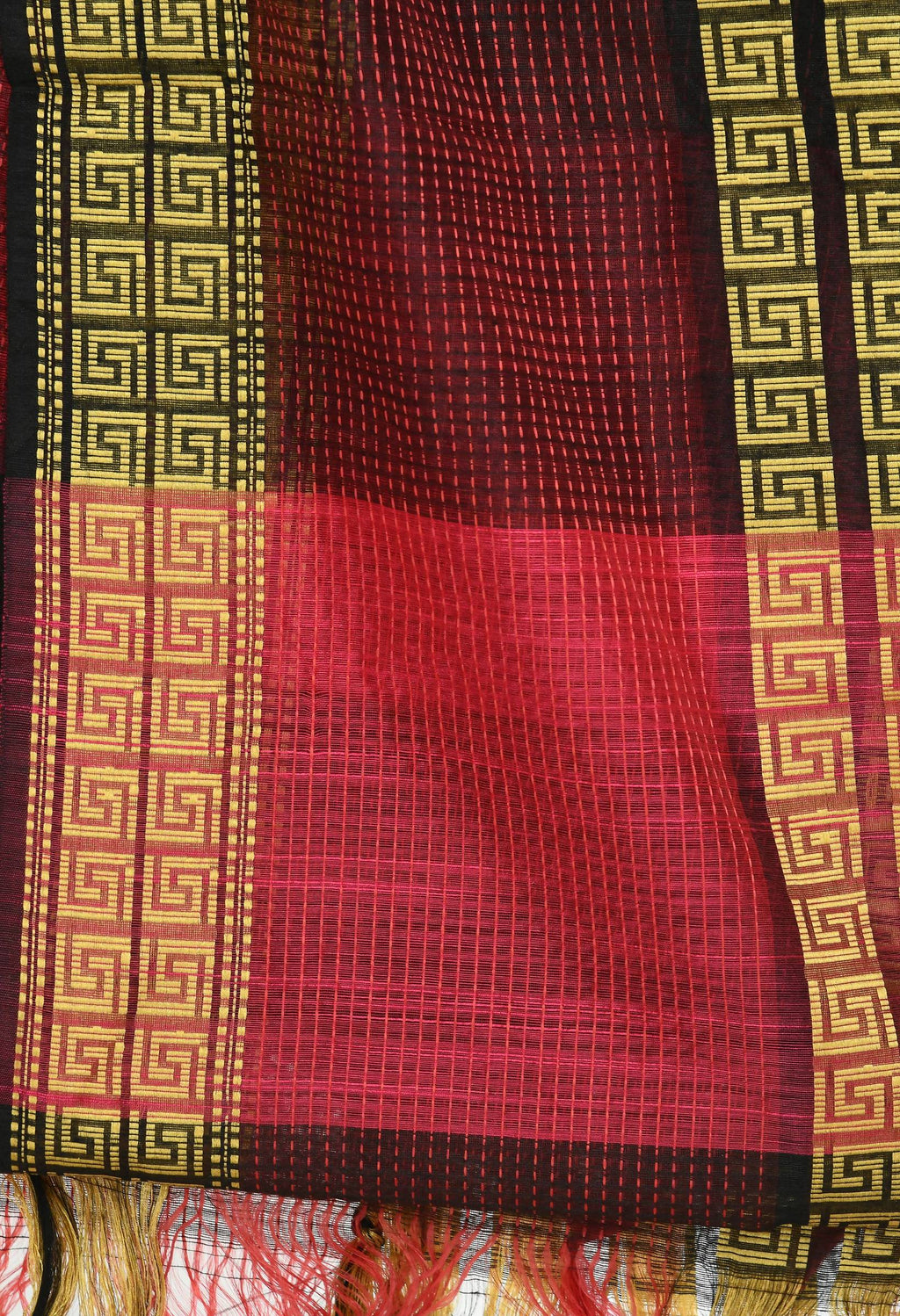 Rani Tone Handloom Cotton Dupatta with Geometric Pattern