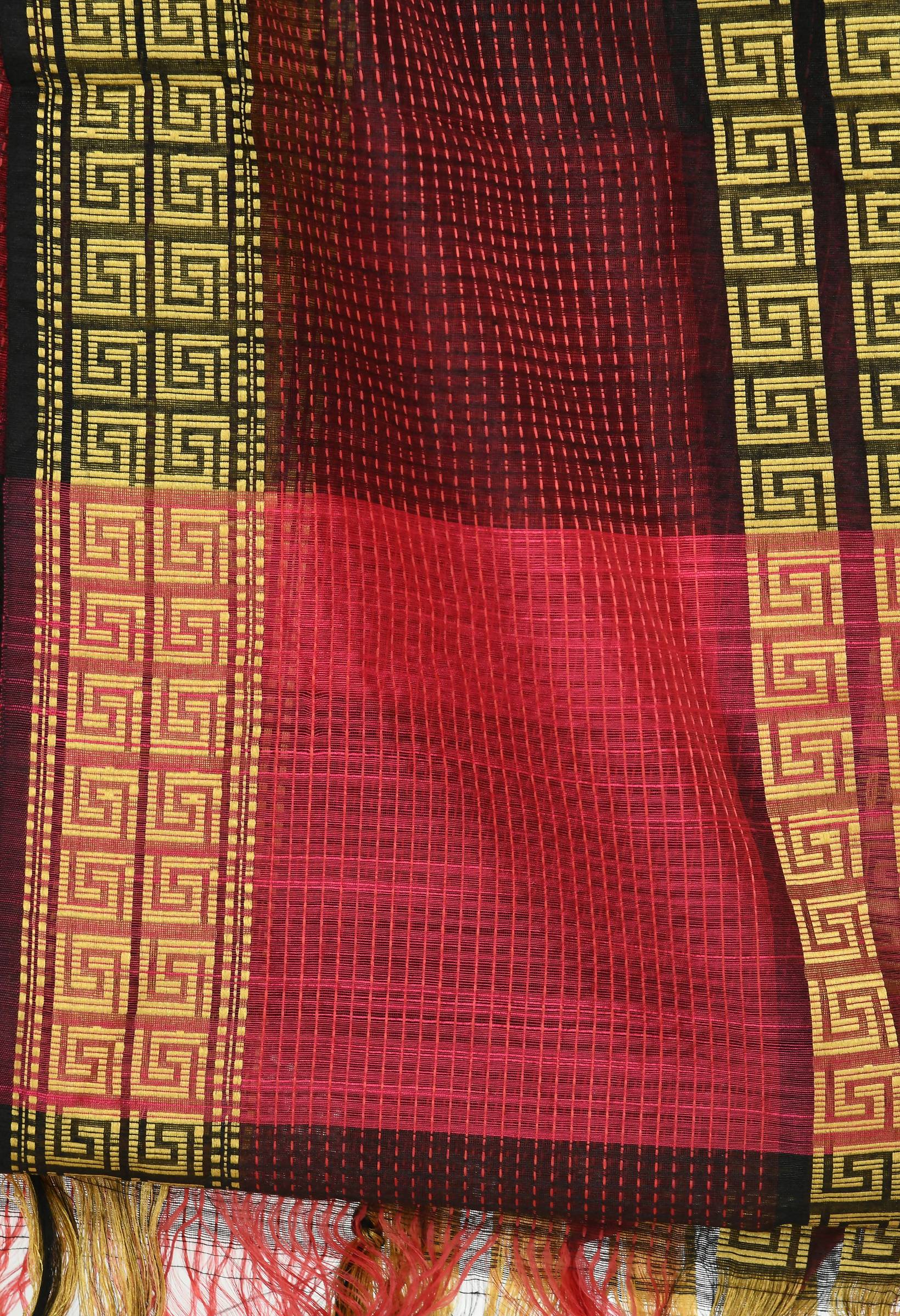 Rani Tone Handloom Cotton Dupatta with Geometric Pattern