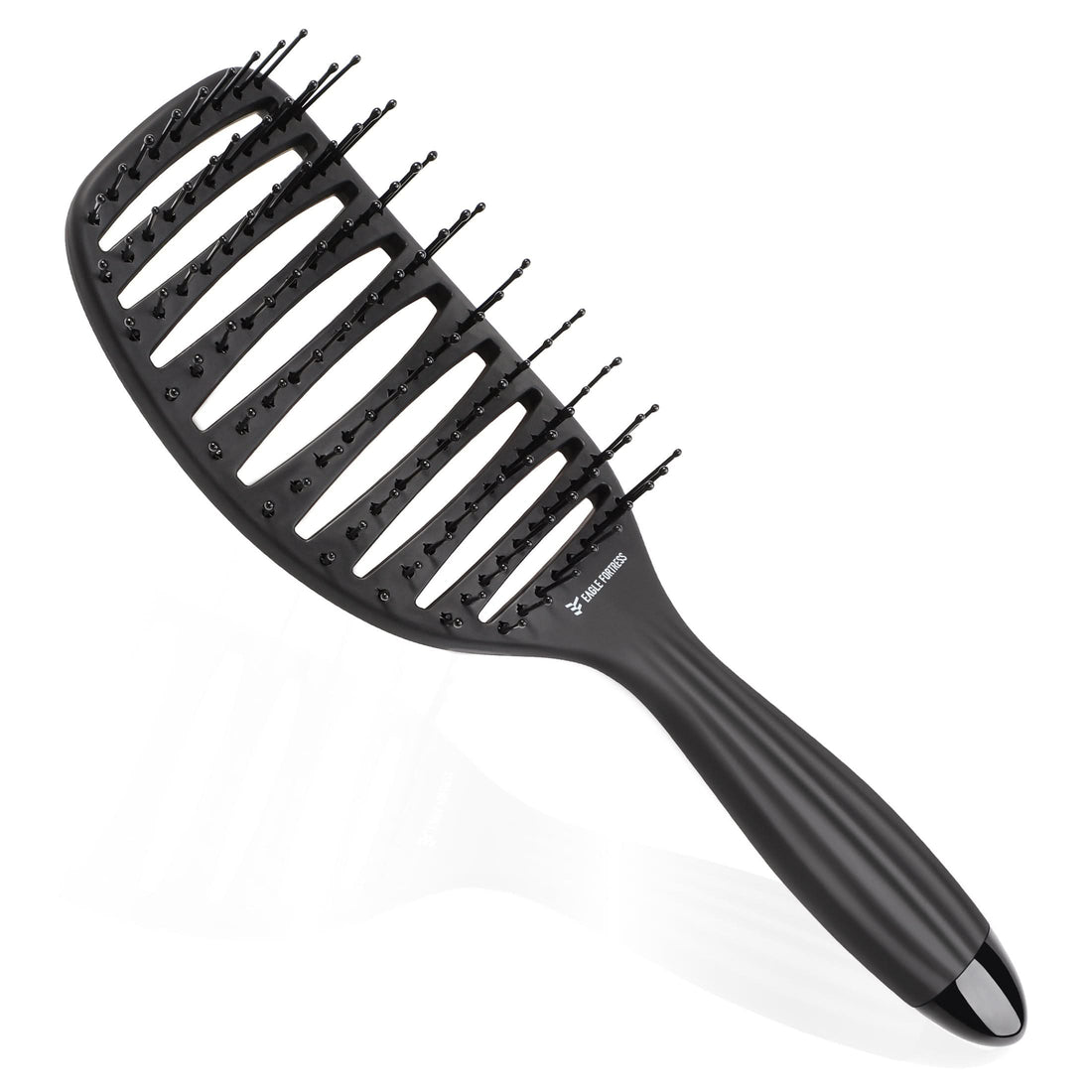 Black curved vented hair brush with anti-static nylon bristles