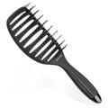 Black curved vented hair brush with anti-static nylon bristles