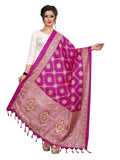 Pink Bhagalpuri printed Khadi dupatta with traditional patterns