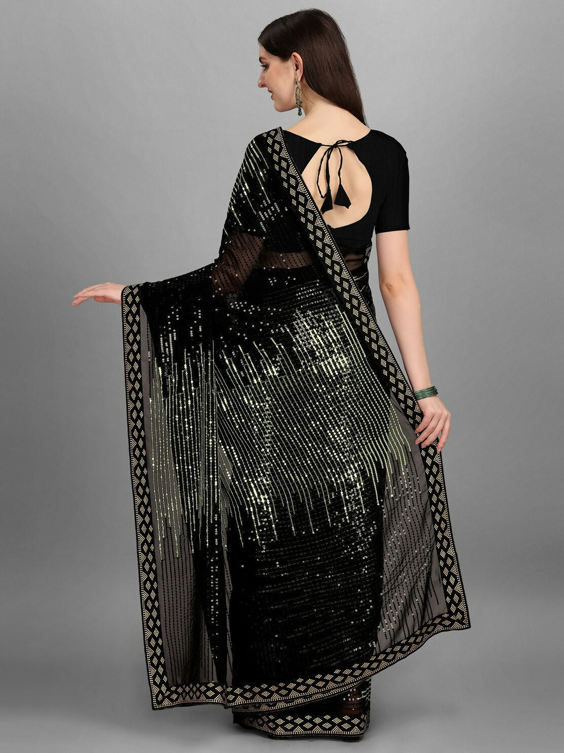 Black Georgette Embroidered Party Wear Saree