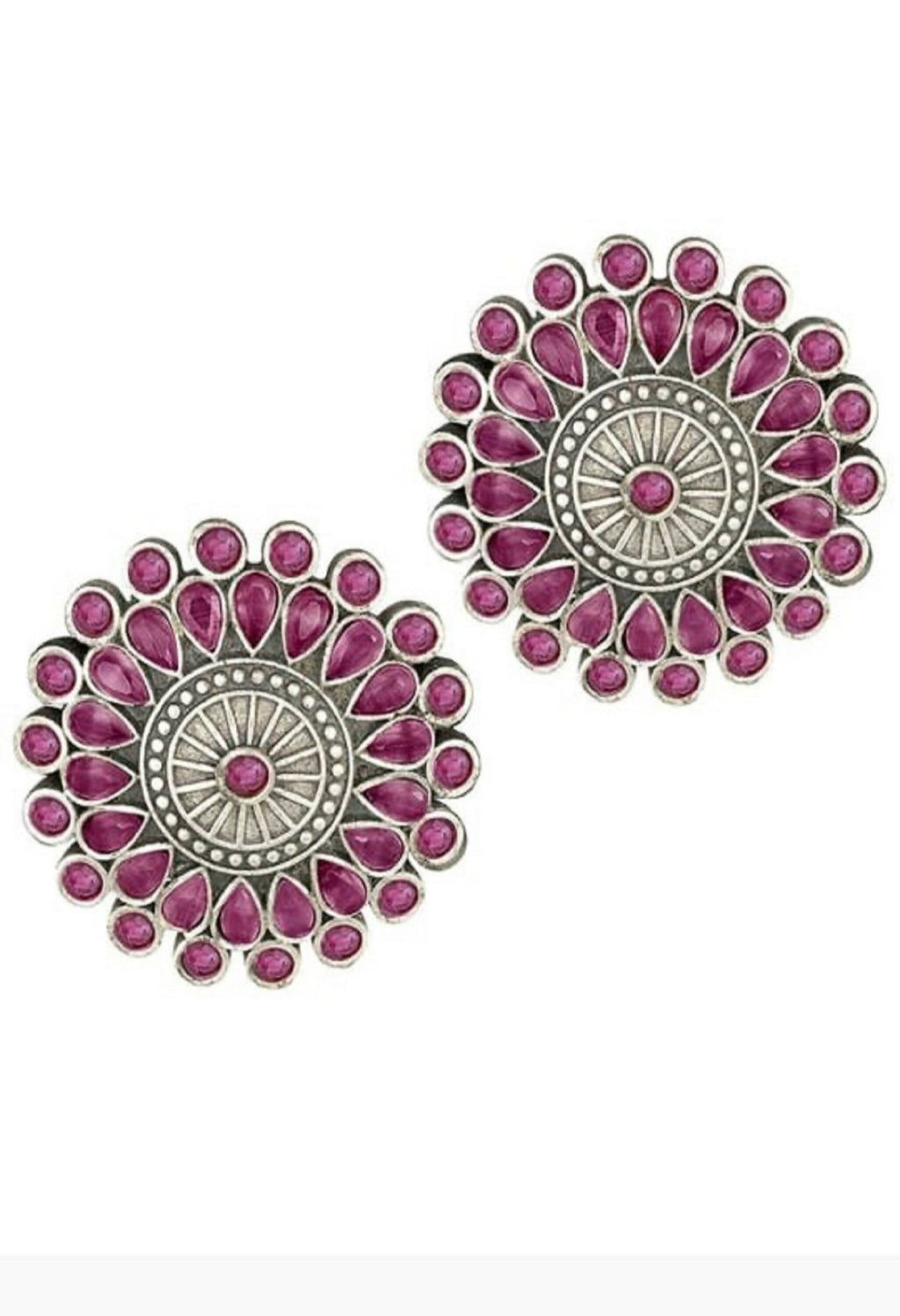 Pink Kundan Oxidised Silver-Plated Brass Finish Choker