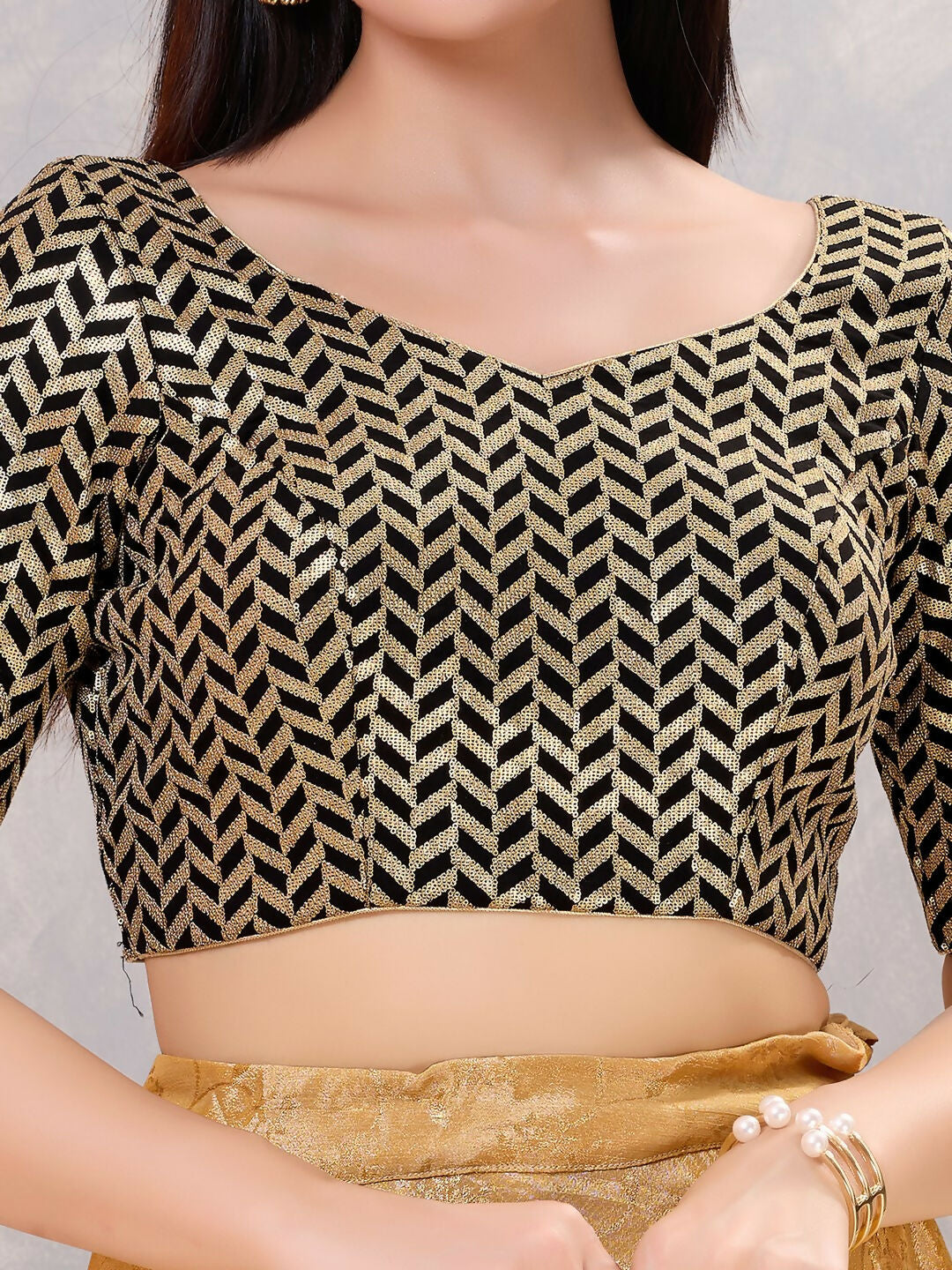 Women's Wine Silk Stitched Blouse – V-Neck Evening Essential