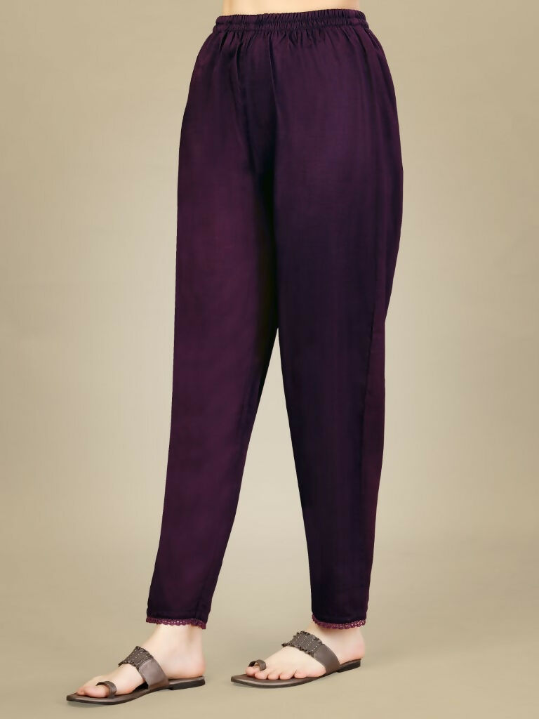 Women's Purple Silk Blend Embroidered Straight Kurta Set