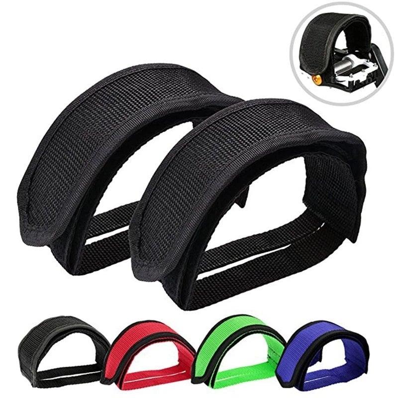 Set of colorful nylon bicycle pedal straps with anti-slip adhesive