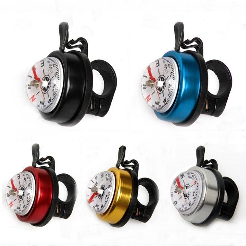 Stevvex aluminum bicycle bell with integrated compass in silver