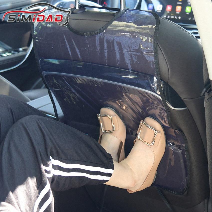 A premium waterproof car seat back protector protecting a vehicle seat from mud and dirt.