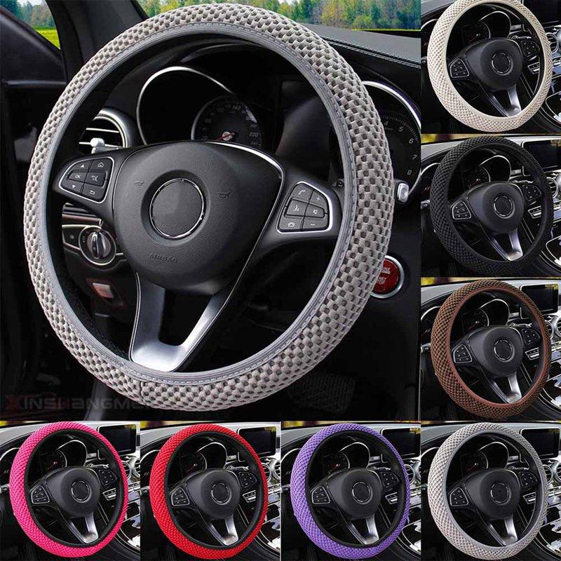 Universal black ice silk and microfiber leather steering wheel cover with non-slip texture