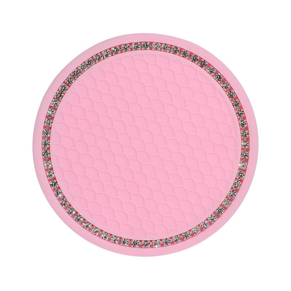 Pink Rhinestone Car Cup Holder Coasters - Non-Slip Bling Accessory