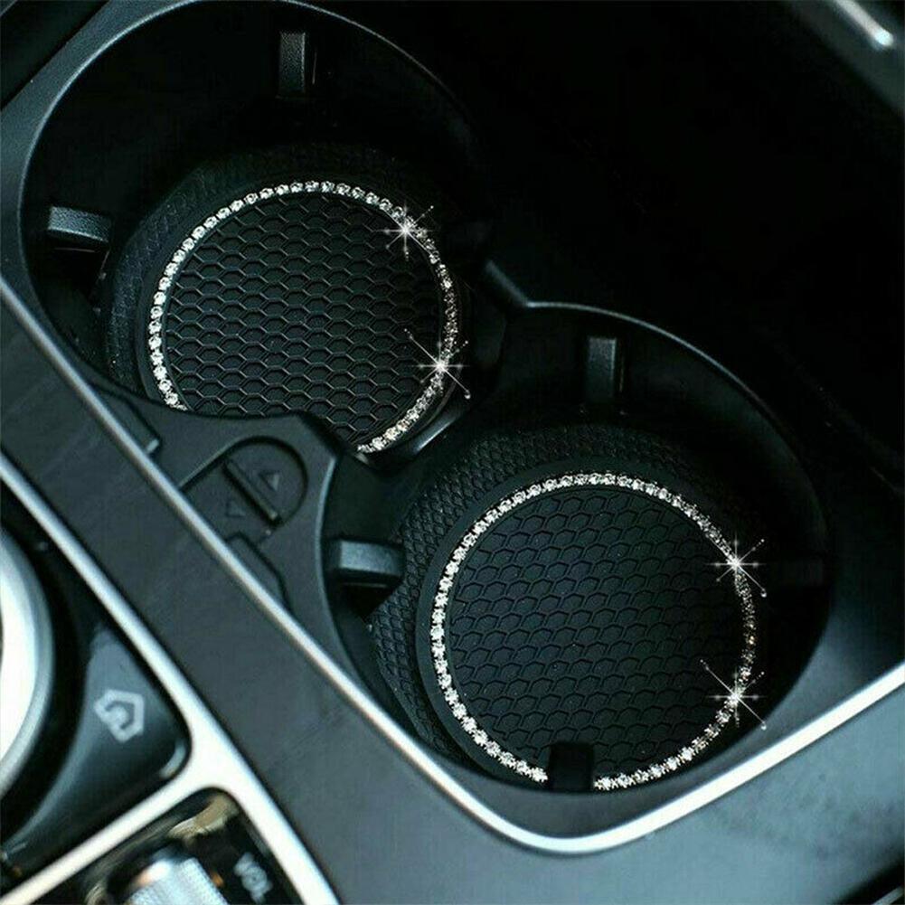 Pink Rhinestone Car Cup Holder Coasters - Non-Slip Bling Accessory