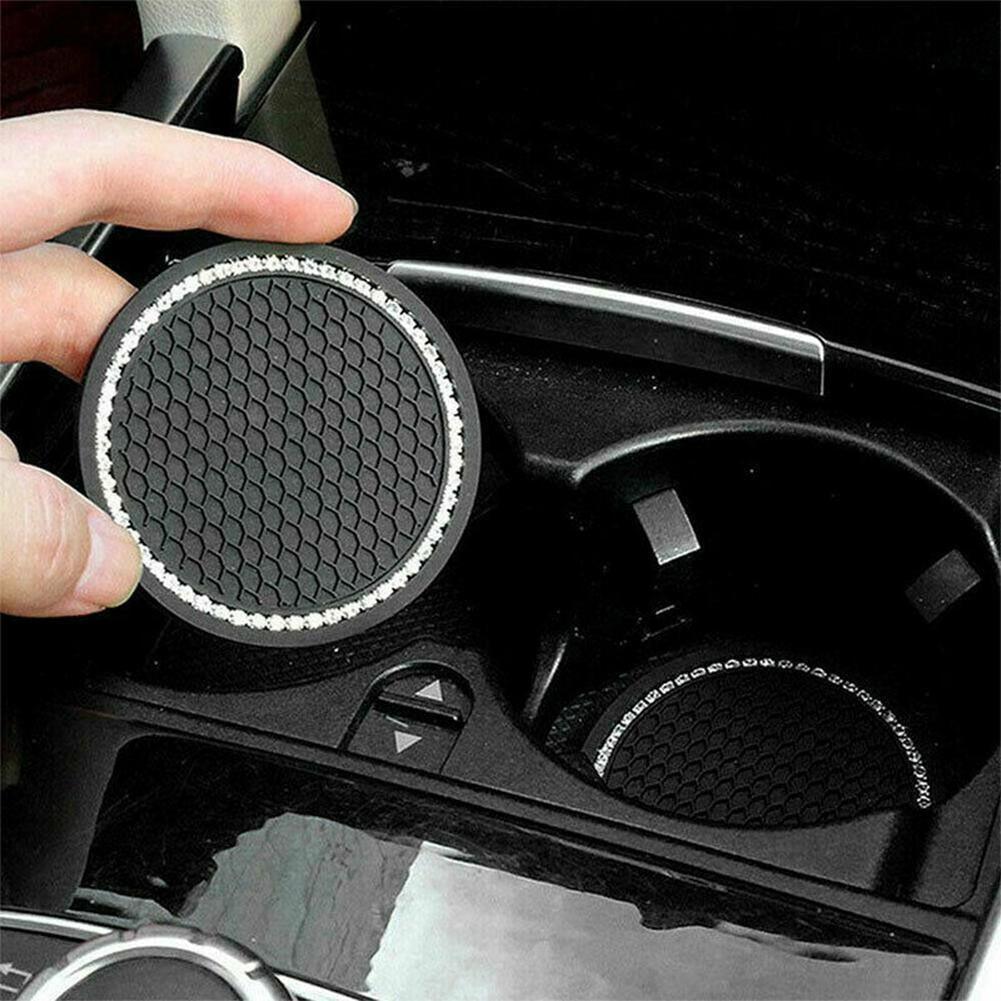 Pink Rhinestone Car Cup Holder Coasters - Non-Slip Bling Accessory