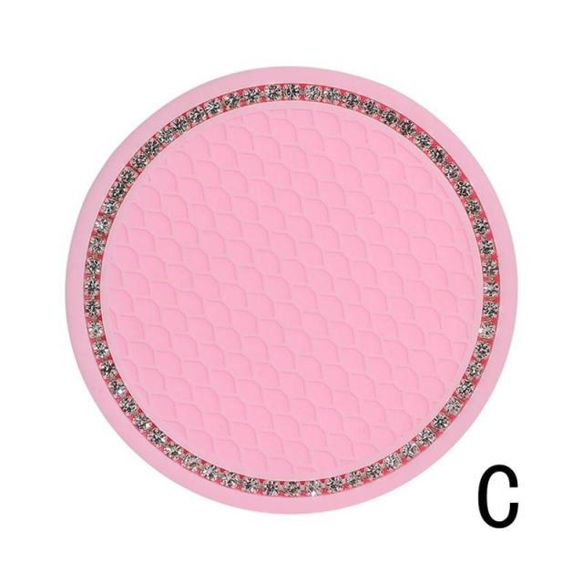 Pink Rhinestone Car Cup Holder Coasters - Non-Slip Bling Accessory