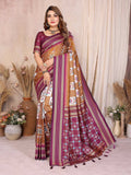 Mustard soft silk weaving saree with a contrast wine blouse