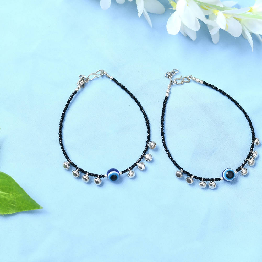 Silver & Black Nazariya Traditional Anklets for Women